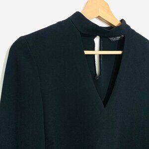 Zara Woman Black Keyhole Long-Sleeve Blouse High Neck Cuffed Sleeves & Curved XS